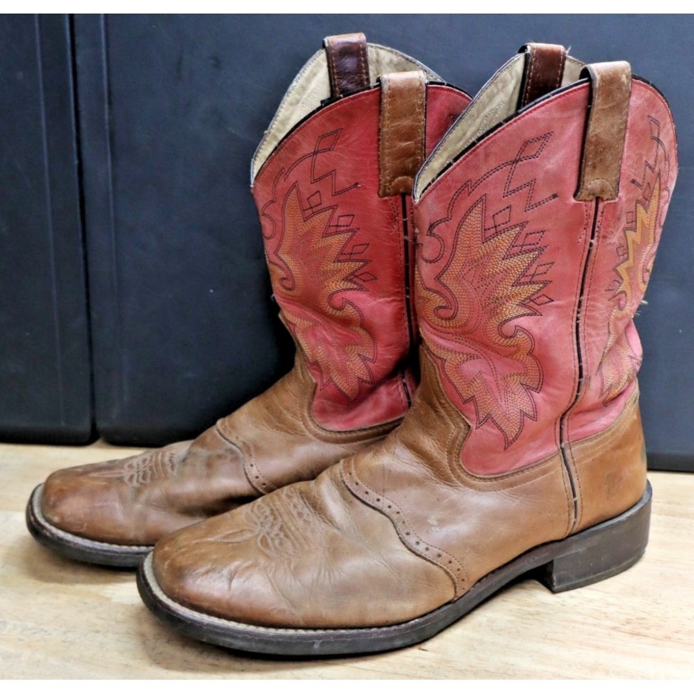 Double H Cowboy Boots Size 12 D Rough Neck DH3573 Western Work Boots Faded Brown
